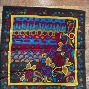 Talbots Brown Wool Scarf with Mustard, Red and Teal Accents